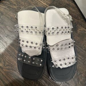 Steve Madden White and Black Studded Slide Sandals